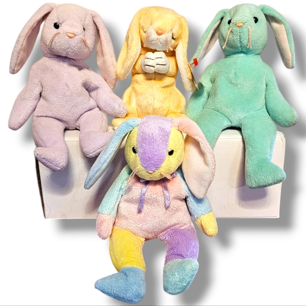 Floppity Hippity Dippy & Grace Springtime Pastel Easter Beanie Baby Bunnies Lot